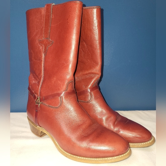 Miss Capezio Pull On Equestrian Style Boots Size 7 Gold Harness Detail Red Brown - Picture 13 of 15